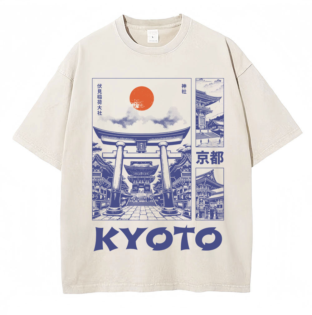 Vintage Fashion Kyoto - Gewassen Japanse stijl Kyoto Grafische T-shirt