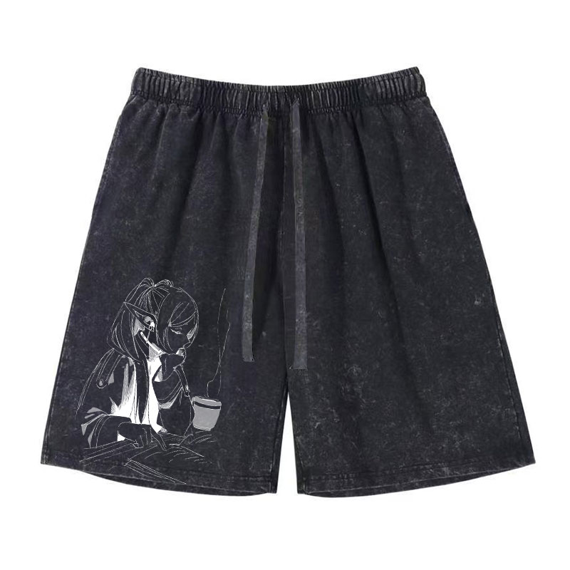 Vintage Fashion In Japan - Anime Frieren Shorts Vintage Gewassen Manga
