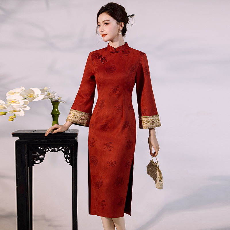 Vintage Fashion Gen Z - Luxe suède fluwelen qipao - moderne