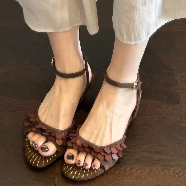 Vintage Fashion Female - Zomerse nieuwe damespantoffels met parelversiering, stilettohakken,