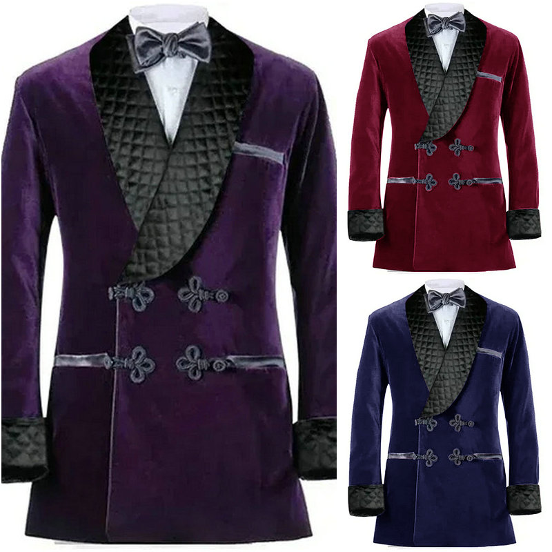 Velvet Blazer Vintage - Double Breasted Paars Fluwelen Rokende Jassen