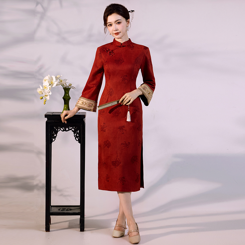 Luxe suède fluwelen qipao - mo - Vintage Fashion Gen Z recensie en prijs