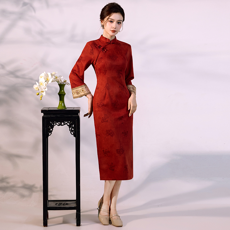 Luxe suède fluwelen qipao - mo - Vintage Fashion Gen Z recensie en prijs